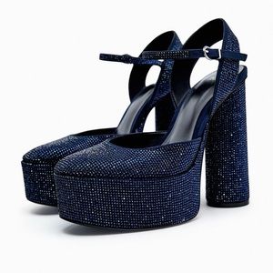 Zara blue crystals rhinestone platform heel sandals
